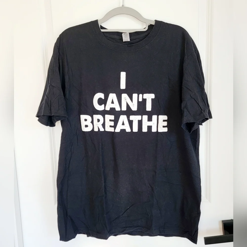Unisex Black I Can't Breathe Short Sleeve T-Shirt Sz L - Picture 1 of 8